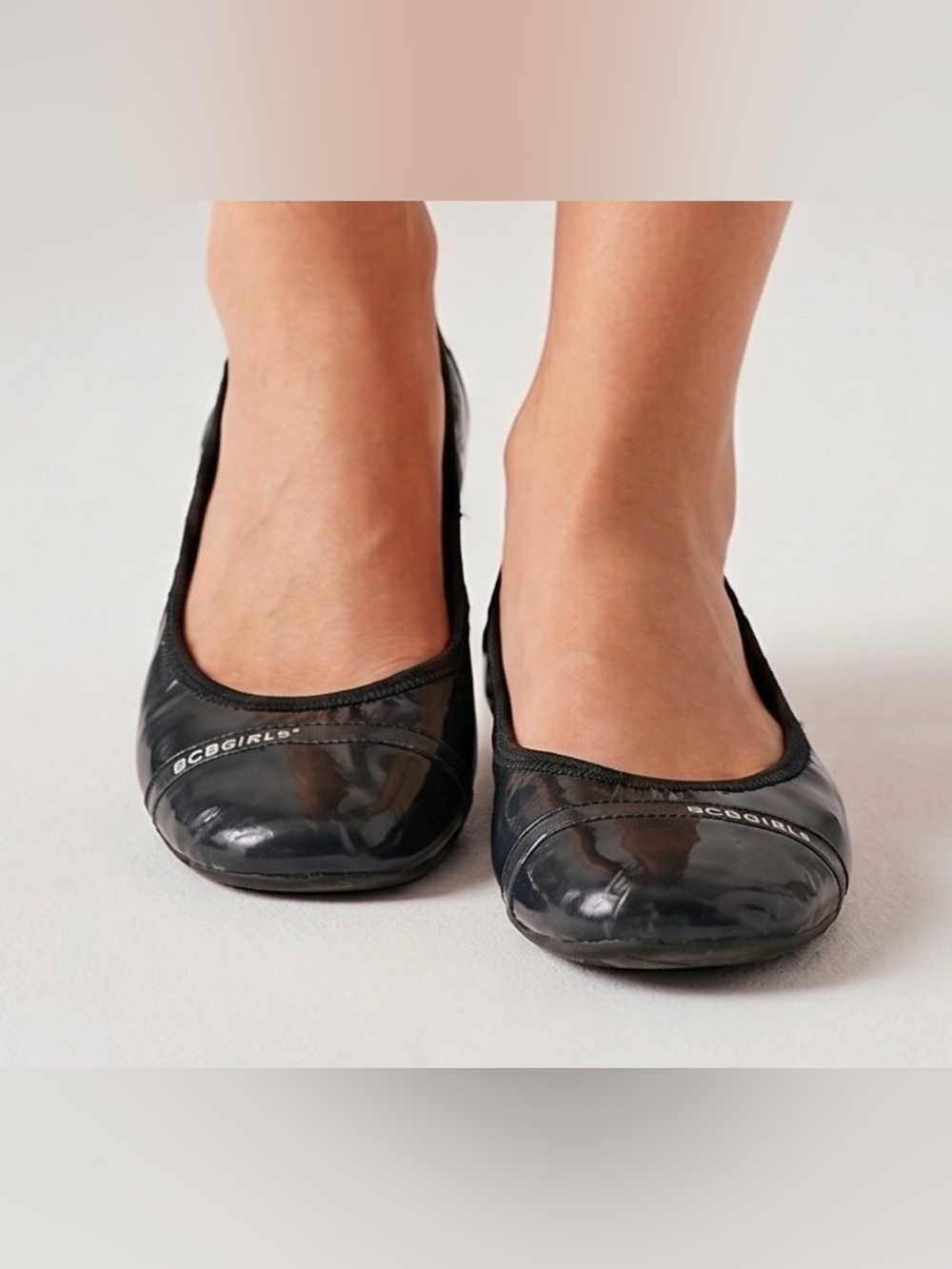 BCBGirls Black Patent Leather Round-Toe Ballet Flats